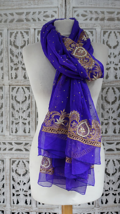 Purple Vintage Zardosi Embroidered Dupatta - New