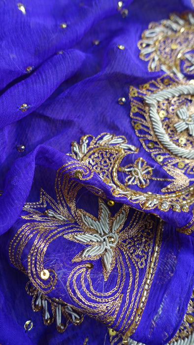 Purple Vintage Zardosi Embroidered Dupatta - New