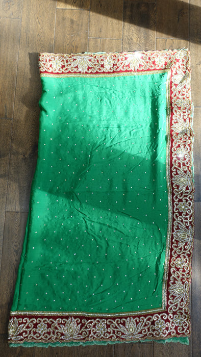 Green Crushed Silk Beaded Dupatta - New