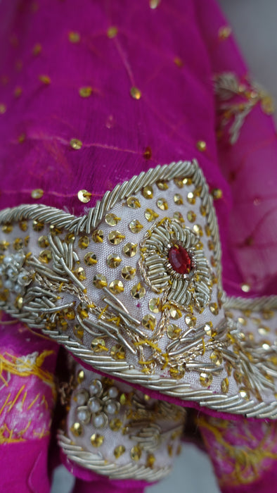 Hot Pink Silk Chiffon Vintage Wedding Dupatta - Preloved