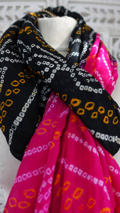 Black And Pink Bandhani Dupatta - New