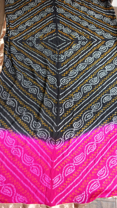 Black And Pink Bandhani Dupatta - New