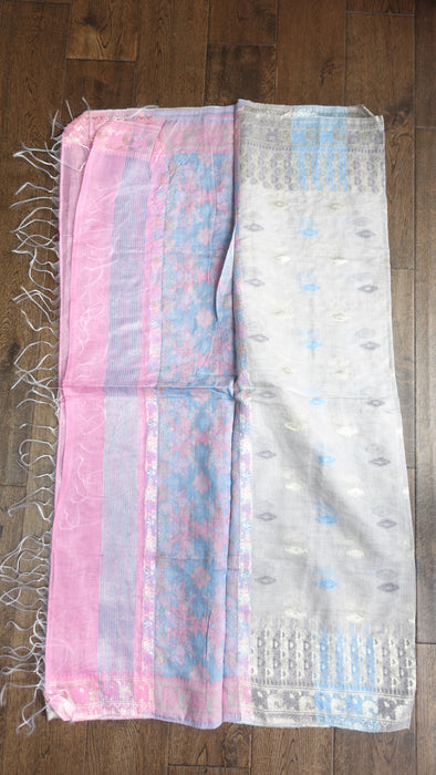 Soft Pink And Blue Shawl Woven Dupatta - New