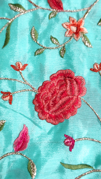 Aqua Floral Embroidered Dupatta - New