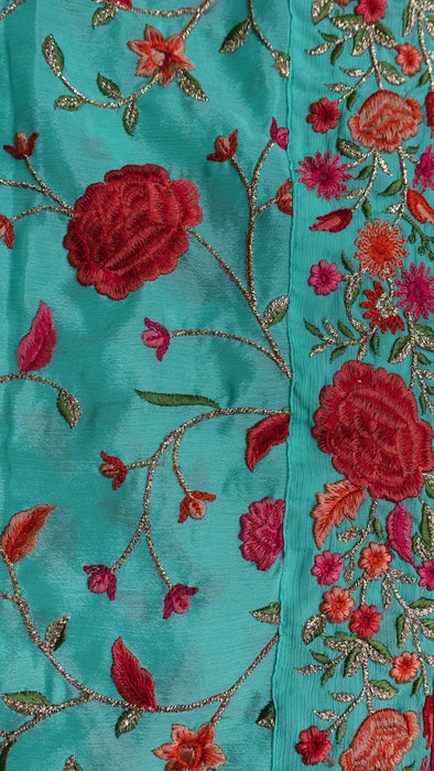 Aqua Floral Embroidered Dupatta - New