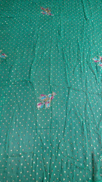 Emeralld Green Silk Chiffon Vintage Dupatta - New