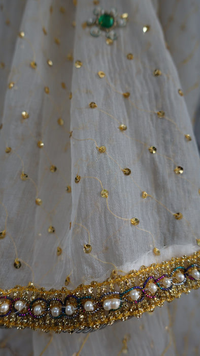 Cream And Gold Vintage Sequinned Dupatta - New