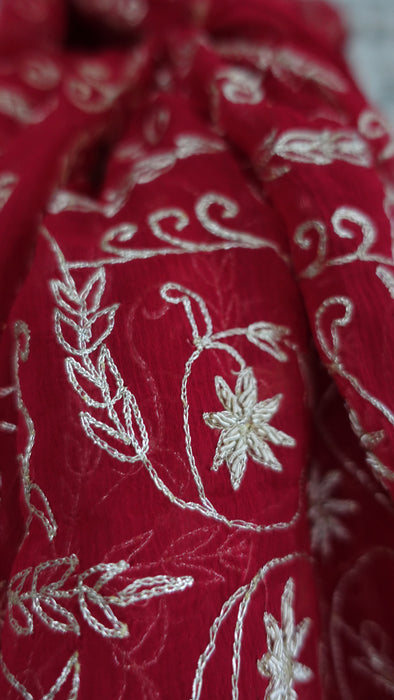 Dark Red Vintage Silk Chiffon Dupatta - New