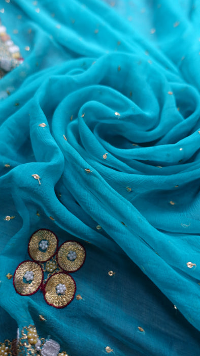 Blue Vintage Silk Chiffon Dupatta - Preloved