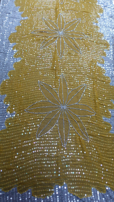 Yellow And Silver Sequined Vintage Dupatta - Preloved