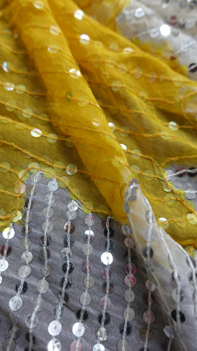 Yellow And Silver Sequined Vintage Dupatta - Preloved