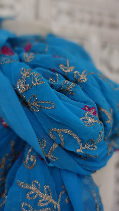 Blue Vintage Embroidered Dupatta - New