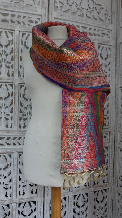 Colourful Banarsi Brocade Vintage Shawl - New