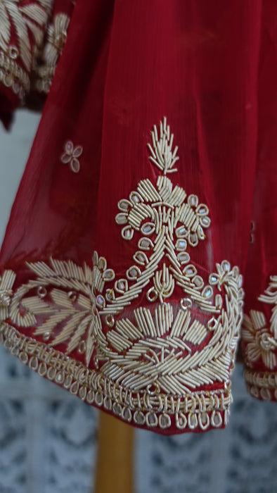 Red Silk Chiffon Vintage Wedding Dupatta - New