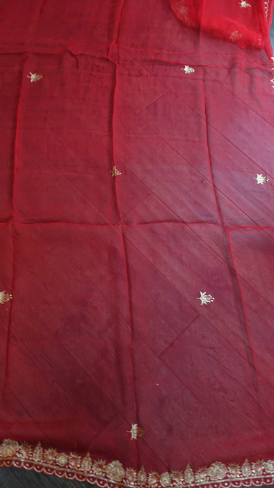 Red Vintage Silk Chiffon Wedding Dupatta - New