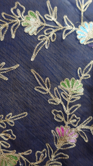 Dark Blue Vintage Embroidered Dupatta - New