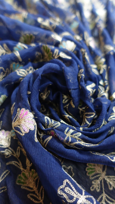 Dark Blue Vintage Embroidered Dupatta - New