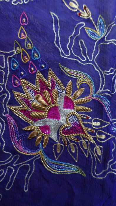 Purple Vintage Silk Chiffon Dupatta - New