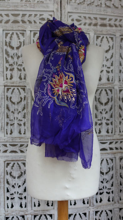 Purple Vintage Silk Chiffon Dupatta - New
