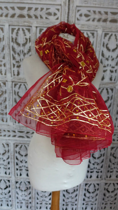 Red Gota Vintage Wedding Dupatta - New