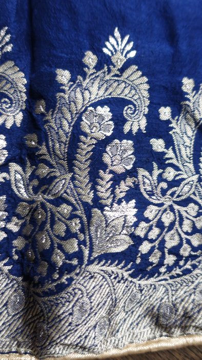 Navy Blue Banarsi And Gold Shawl - New