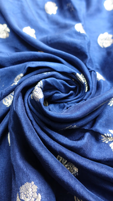 Navy Blue Banarsi And Gold Shawl - New