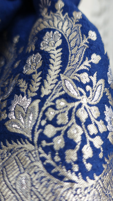 Navy Blue Banarsi And Gold Shawl - New