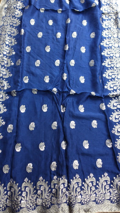 Navy Blue Banarsi And Gold Shawl - New