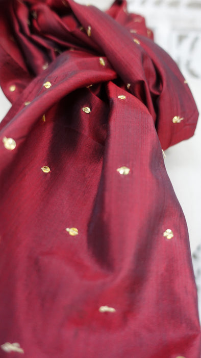 Maroon Vintage Silk Dupatta With Gold Sequins - New