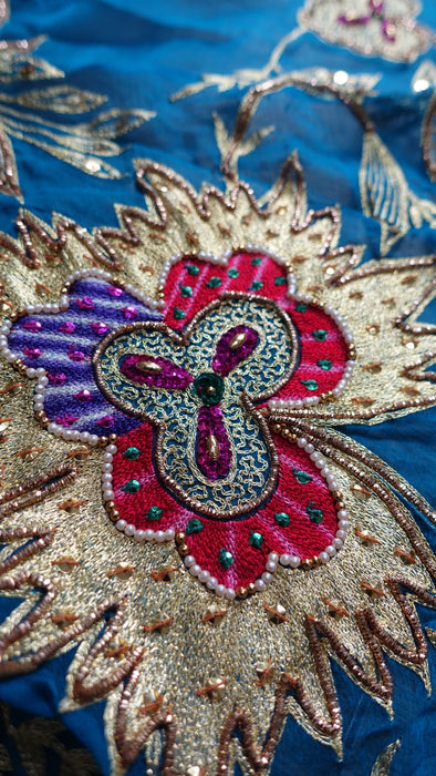 Blue Silk Chiffon Vintage Embroidered Dupatta - New