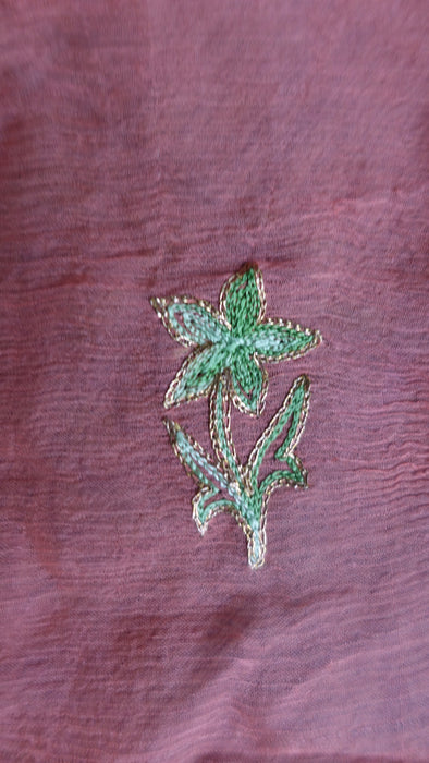 Coral Silk Chiffon Vintage Embroidered Dupatta - Preloved