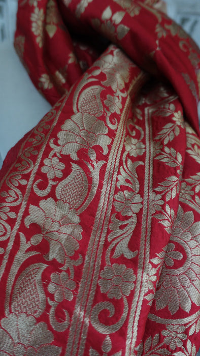 Red And Gold Faux Brocade Shawl