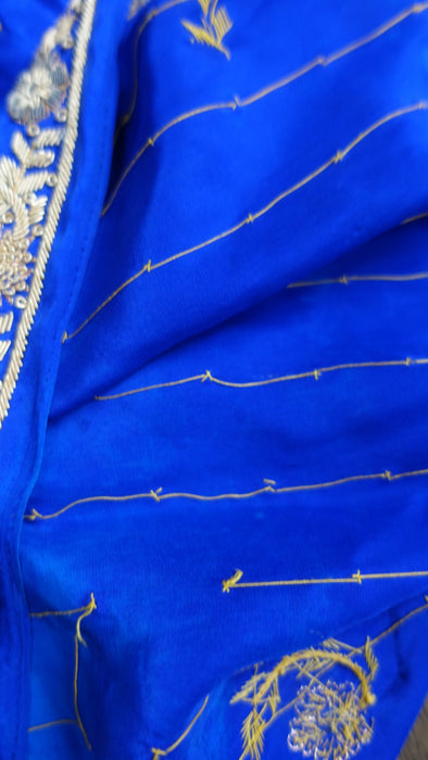 Royal Blue Zardosi Sateen Silk Vintage Dupatta - New