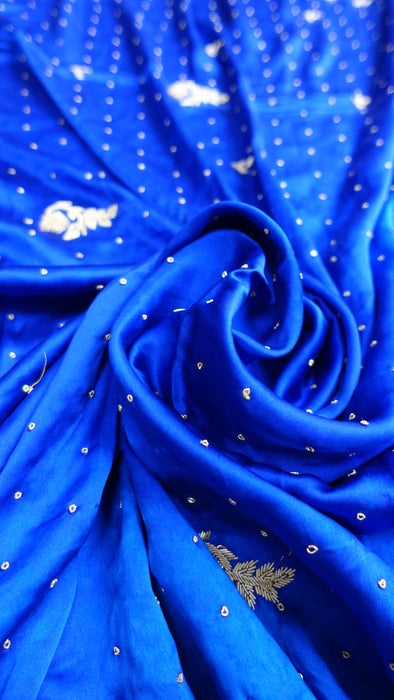 Royal Blue Zardosi Sateen Silk Vintage Dupatta - New