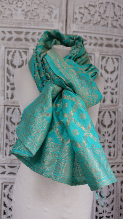 Sea Green And Gold Shawl - New
