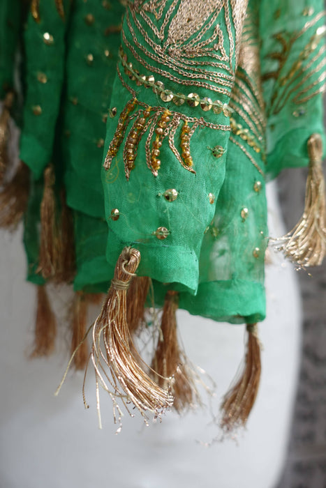 Green Vintage Embroidered Silk Chiffon Dupatta - Preloved