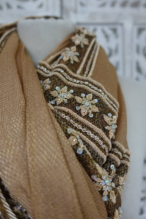 Caramel Linen Silk Blend Vintage Dupatta - Preloved