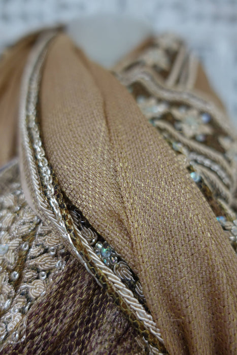 Caramel Linen Silk Blend Vintage Dupatta - Preloved