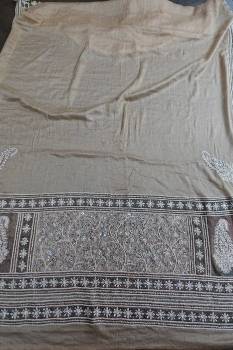 Caramel Linen Silk Blend Vintage Dupatta - Preloved