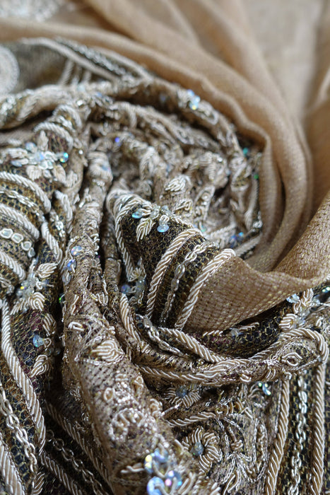 Caramel Linen Silk Blend Vintage Dupatta - Preloved