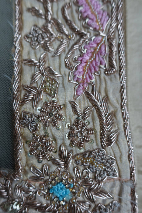 Cream Net With Heavy Silk Zardosi - New