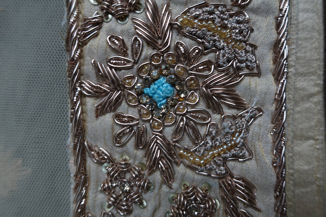 Cream Net With Heavy Silk Zardosi - New
