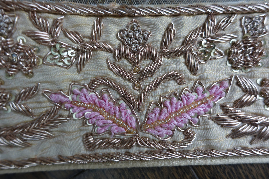 Cream Net With Heavy Silk Zardosi - New
