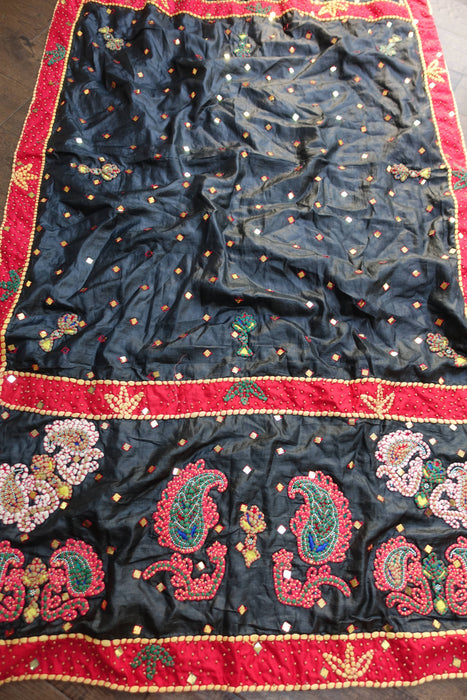 Black Tussar Silk Lined Dupatta - New