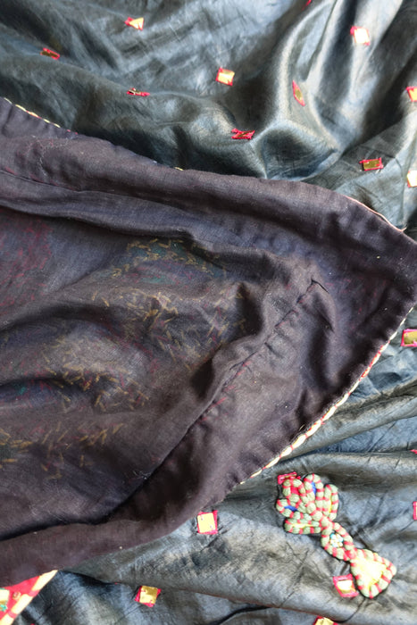Black Tussar Silk Lined Dupatta - New