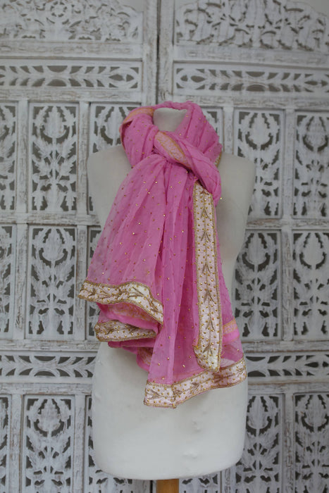 Pink Vintage Silk Chiffon Dupatta - Preloved