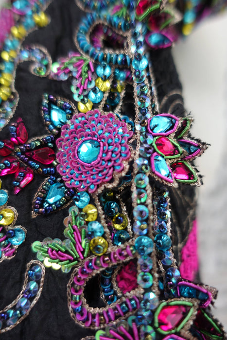 Black Silk Embellished Dupatta - New