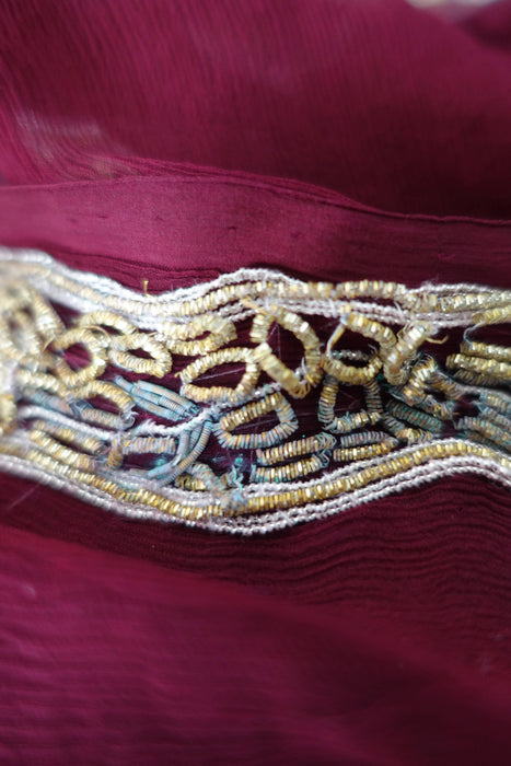 Maroon Vintage Dupatta With Silver Zardosi - Preloved