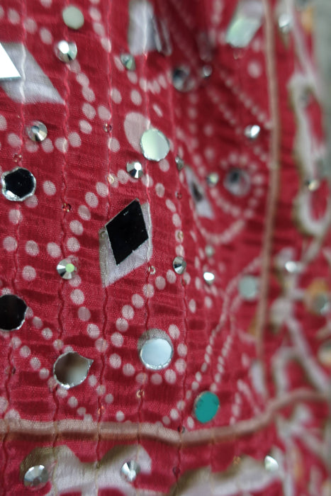 Red Bandhani Print With Mirror Work - New