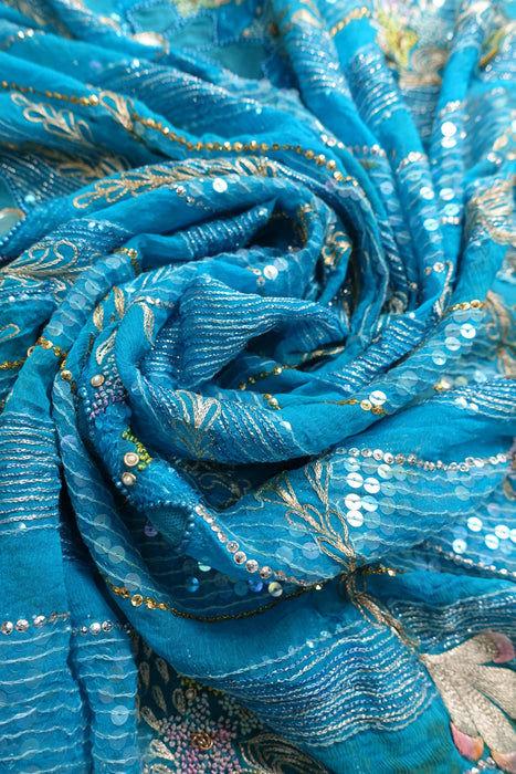 Blue Vintage Silk Chiffon Dupatta - Preloved